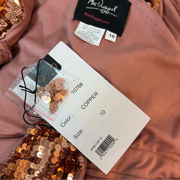 MAC DUGGAL Copper Long Sleeve One Shoulder Sequin Gown With Slit - New W/Tag - Picture 14 of 17